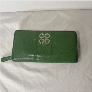 Coach Op Art Long Wallet Leather Green Silver Metal Fittings Round Zipper